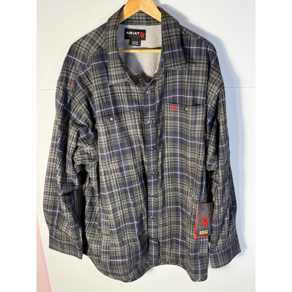 Ariat Work FR Monument Shirt Jacket Gray Plaid Flame Resistant CAT 3 3XL NWT